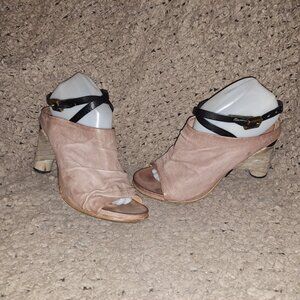 A.S. 98-Mauve Leather-Peep Toe-Black Wrap Ankle Strap-Sz 40-Near Mint